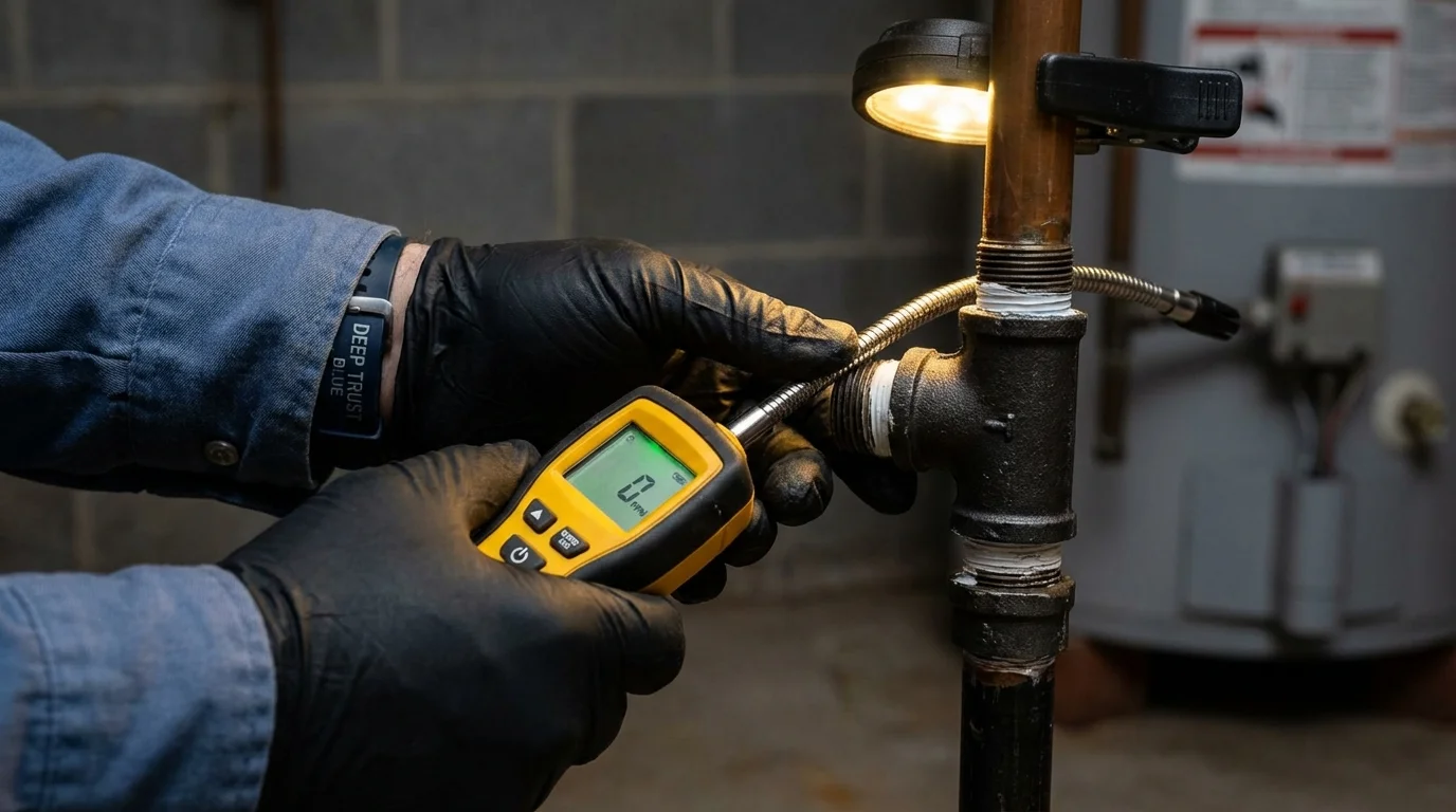 Gas leak detection with electronic sniffer by Johns Plumbing LLC in Goshen